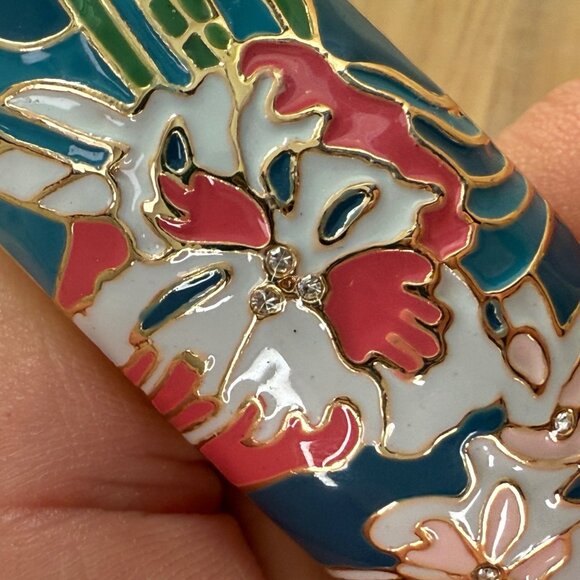 Tommy Bahama Gold-Tone Enamel Floral Hinged Bangle Bracelet Size 7.25 Multicolor - Picture 9 of 11